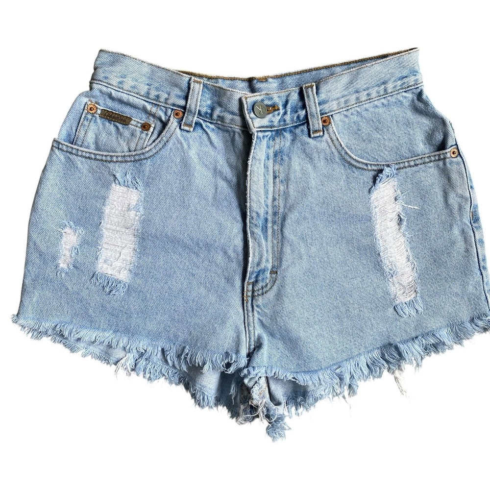 Vintage Calvin Klein Jean Mini Shorts Size 10 Blue Distressed High Rise Made USA - Picture 2 of 9
